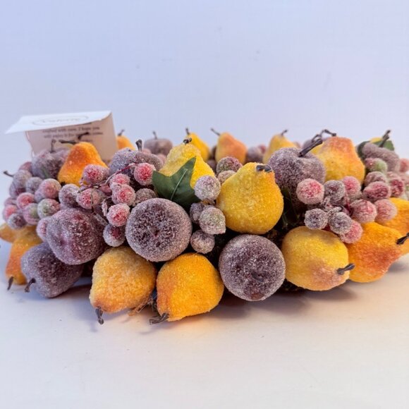 Frosted Sugared Fruit Wreath Artificial Home Decor VTG Centerpiece By Valerie - Picture 4 of 15